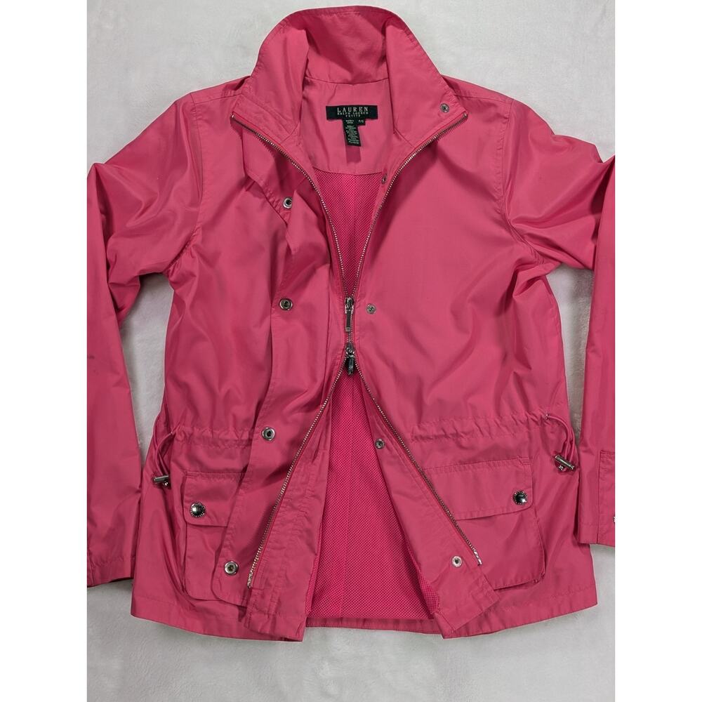 Lauren Ralph Lauren Size S Petite Pink Windbreaker Dual Zip w/Snap Overlay Lined